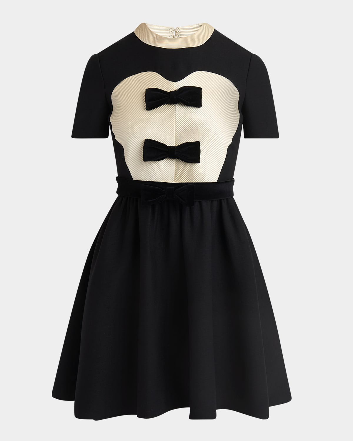 Valentino Double-bow Mini Dress In Wool In Beigeblack
