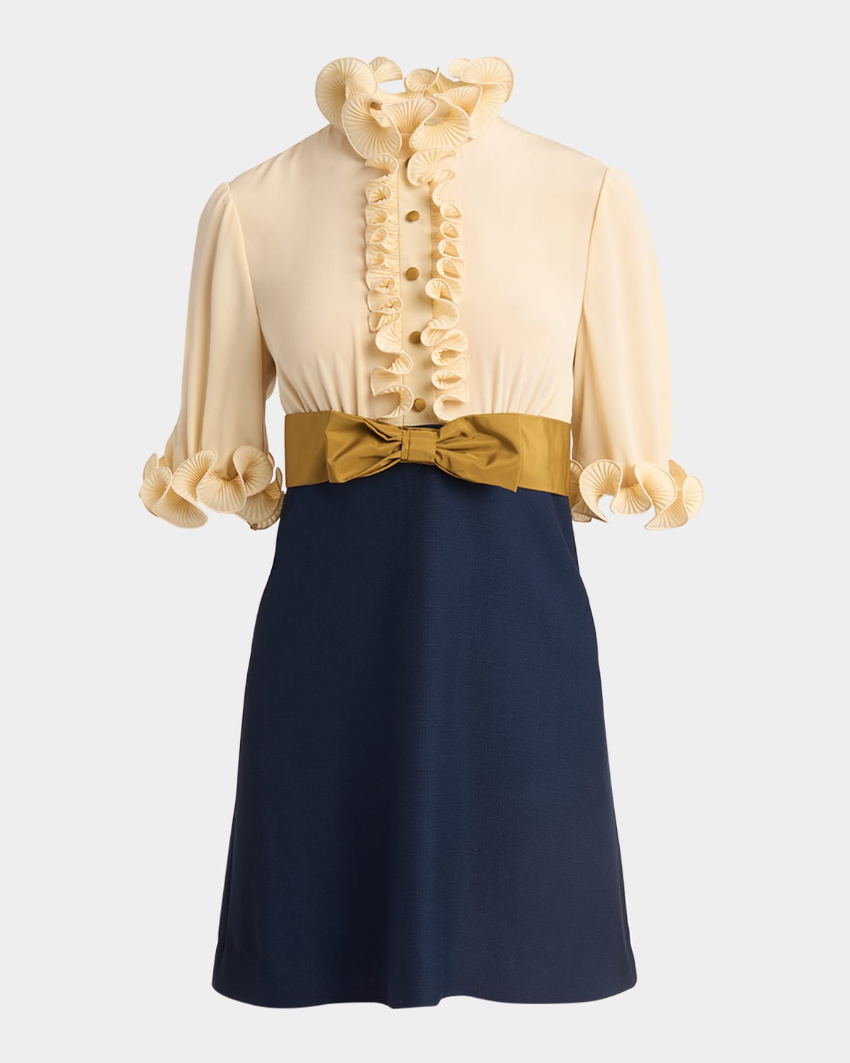 Valentino Womens Provence Blue Betulla Frilled Contrast-texture Silk Mini Dress