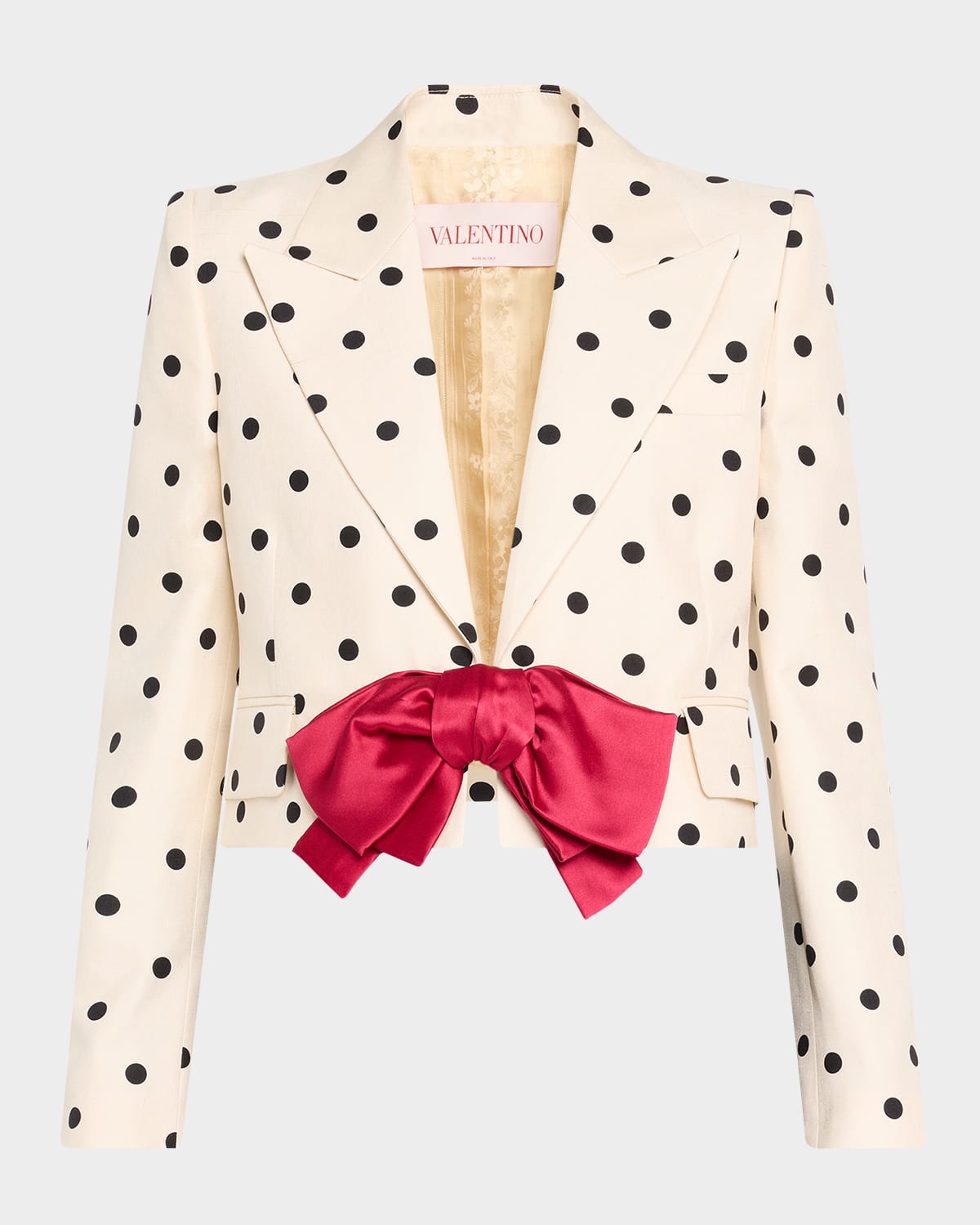 Valentino Bow-embellished Polka-dot Silk-shantung Jacket In Light Hazelnut
