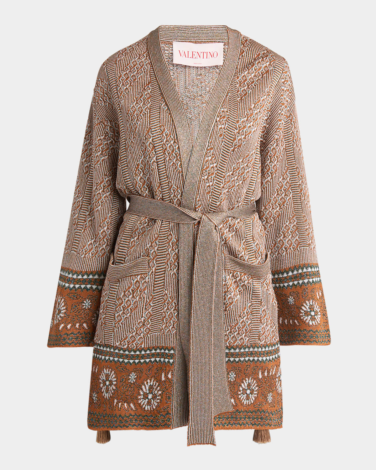 Valentino Womens Open-front Metallic Woven Cardigan Ginger Orange Gold Xl In Redorange