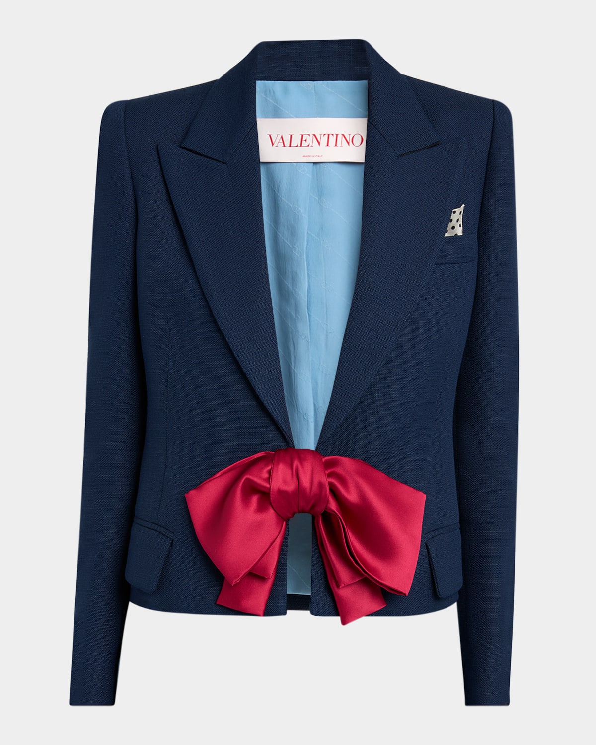 Valentino Tailored Bow-detail Jacket Crafted From Lightweight Viscose In Blue