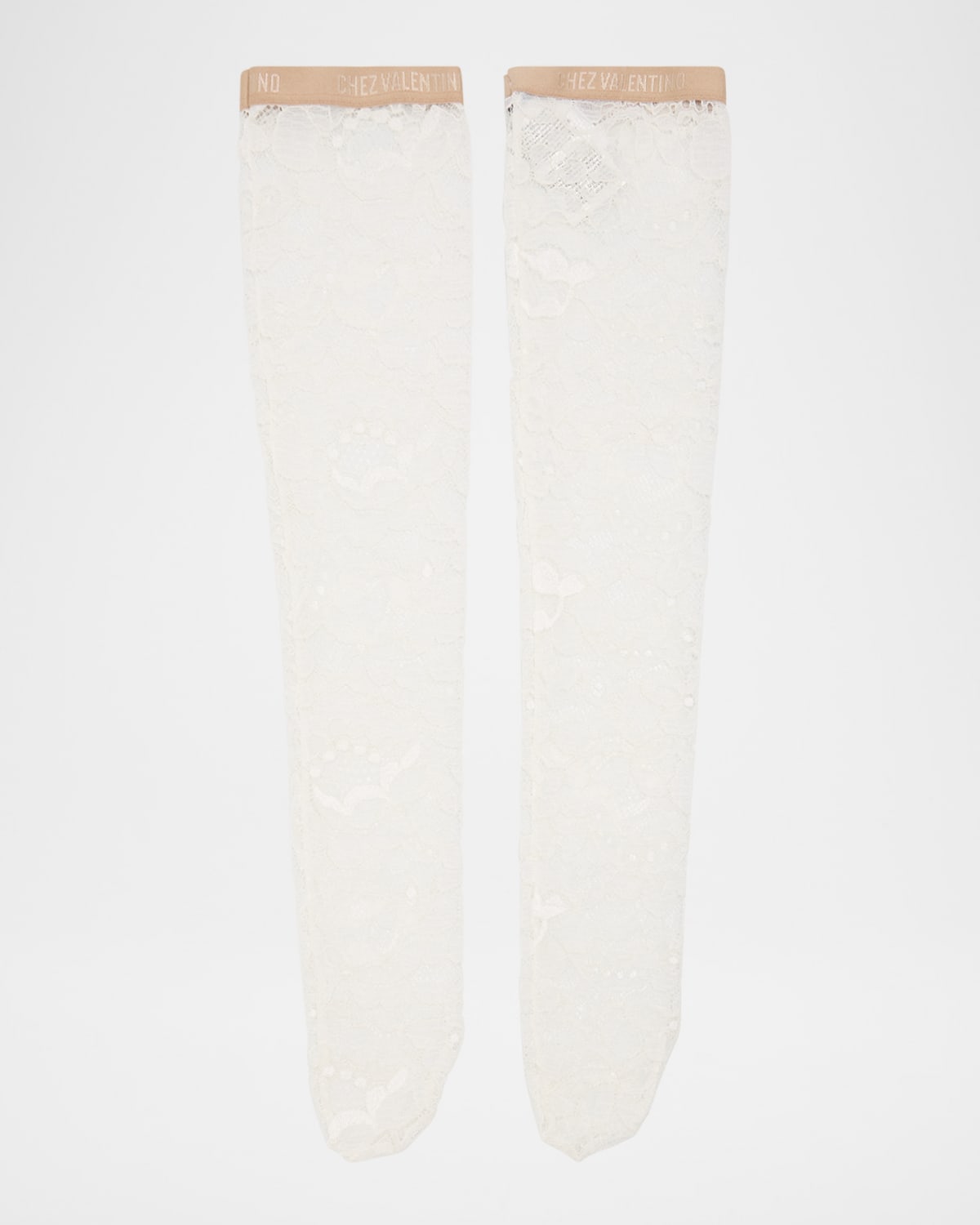 Valentino Garavani Floral Lace Knee High Socks In Ivory