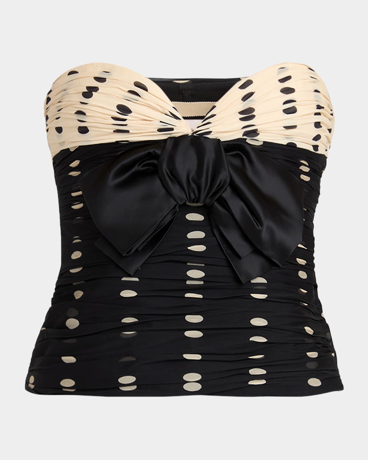 Valentino Strapless Polka Dot Ruched Bustier In Multi