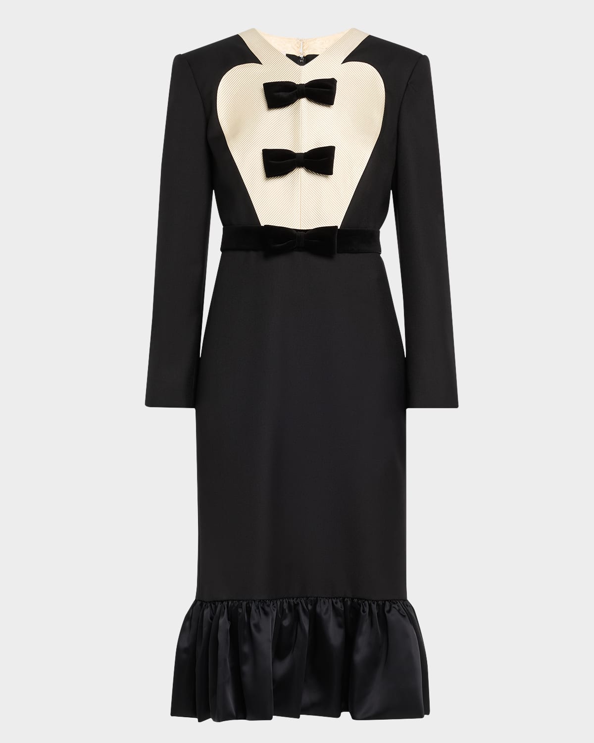 Shop Valentino Bow Tuxedo Ruffle Midi Dress In Beigeblack