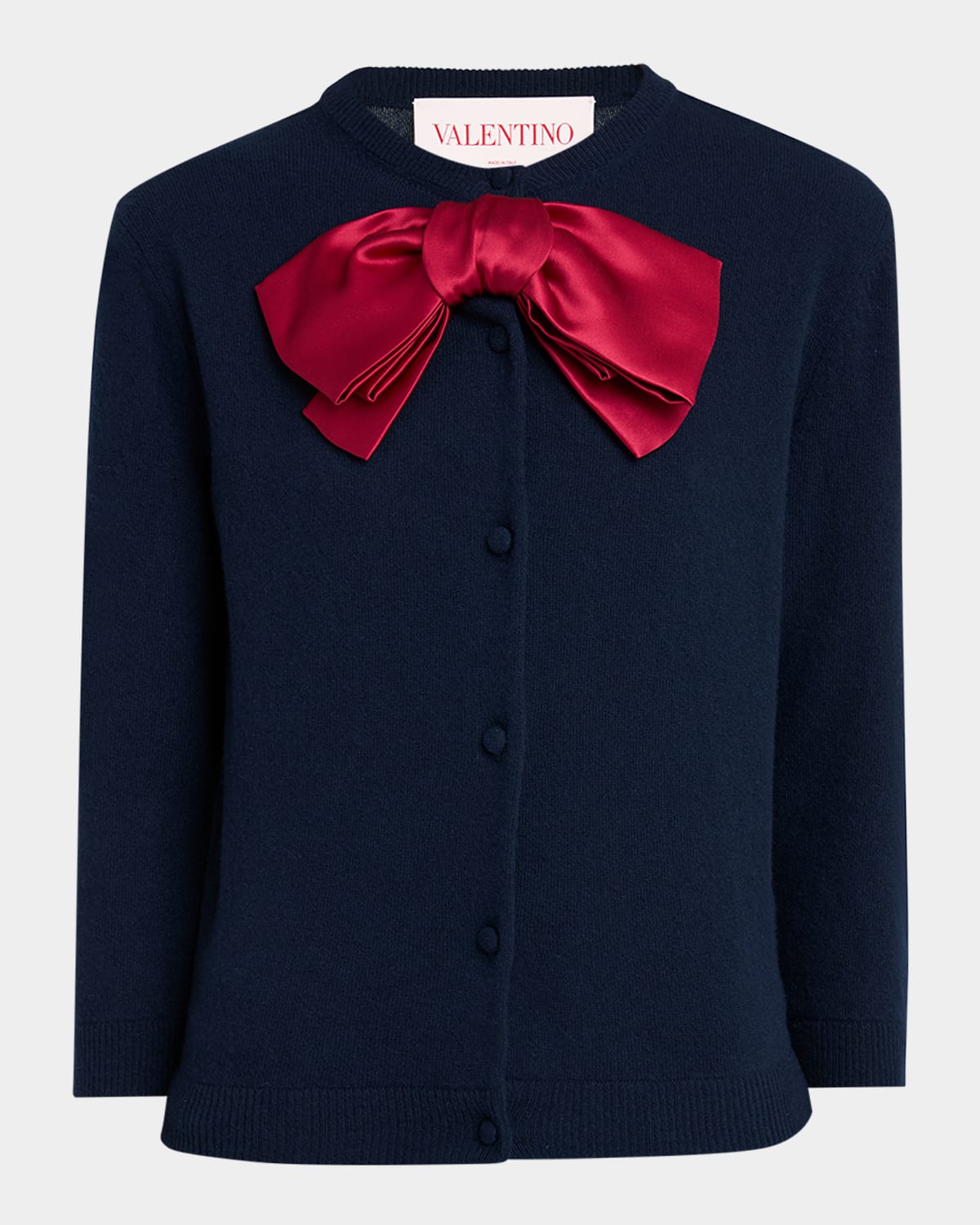 VALENTINO SATIN BOW CREWNECK CARDIGAN 