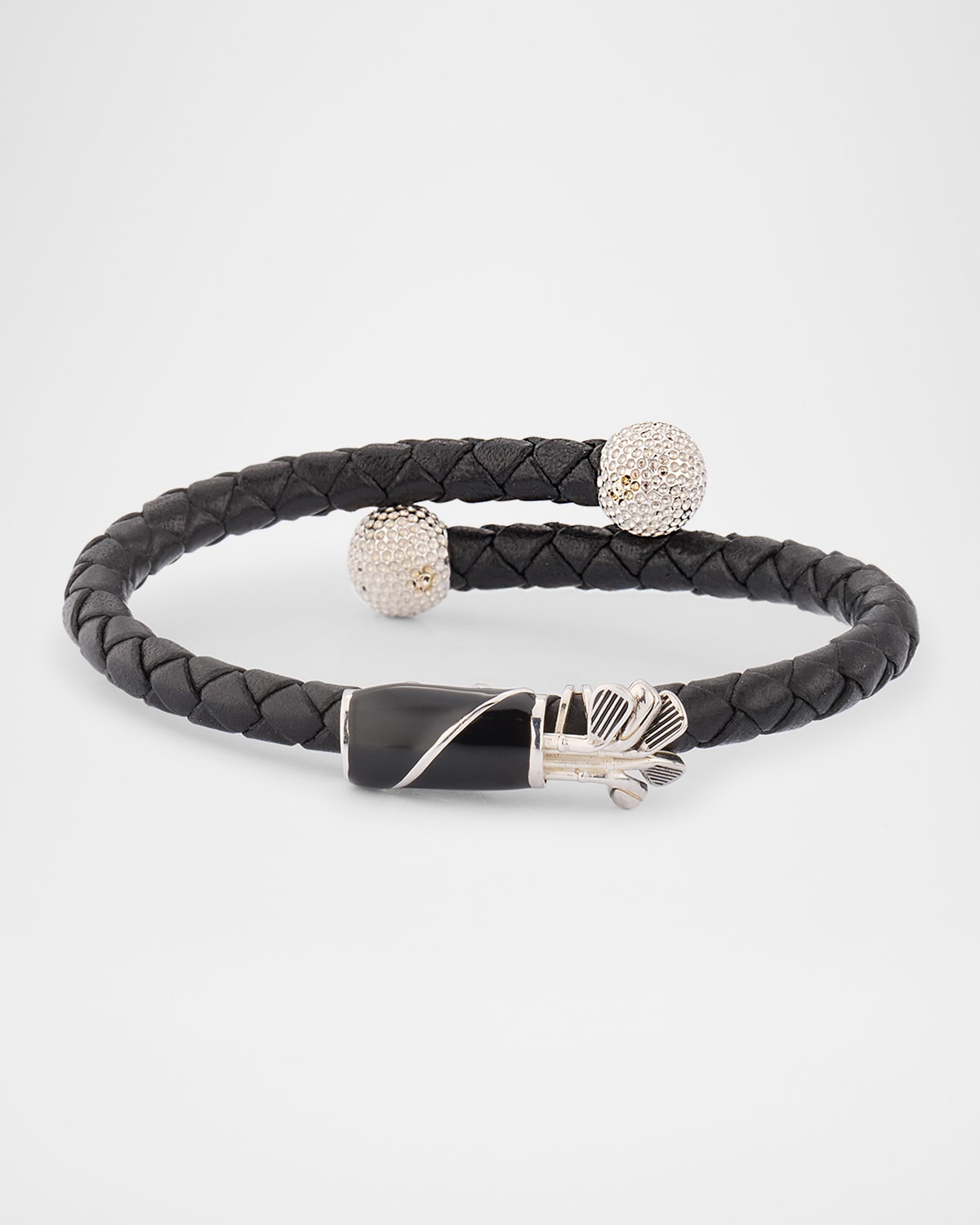 Men's Braided Leather Bracelet with Enamel Golf Bag