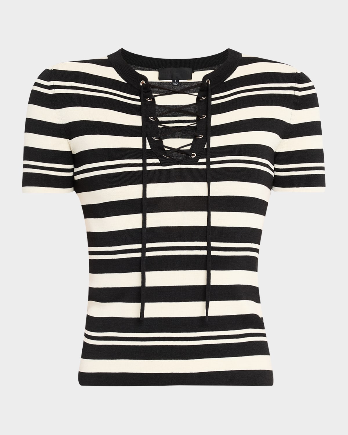 Shop Nili Lotan Oaklynn Stripe Lace-up Silk T-shirt