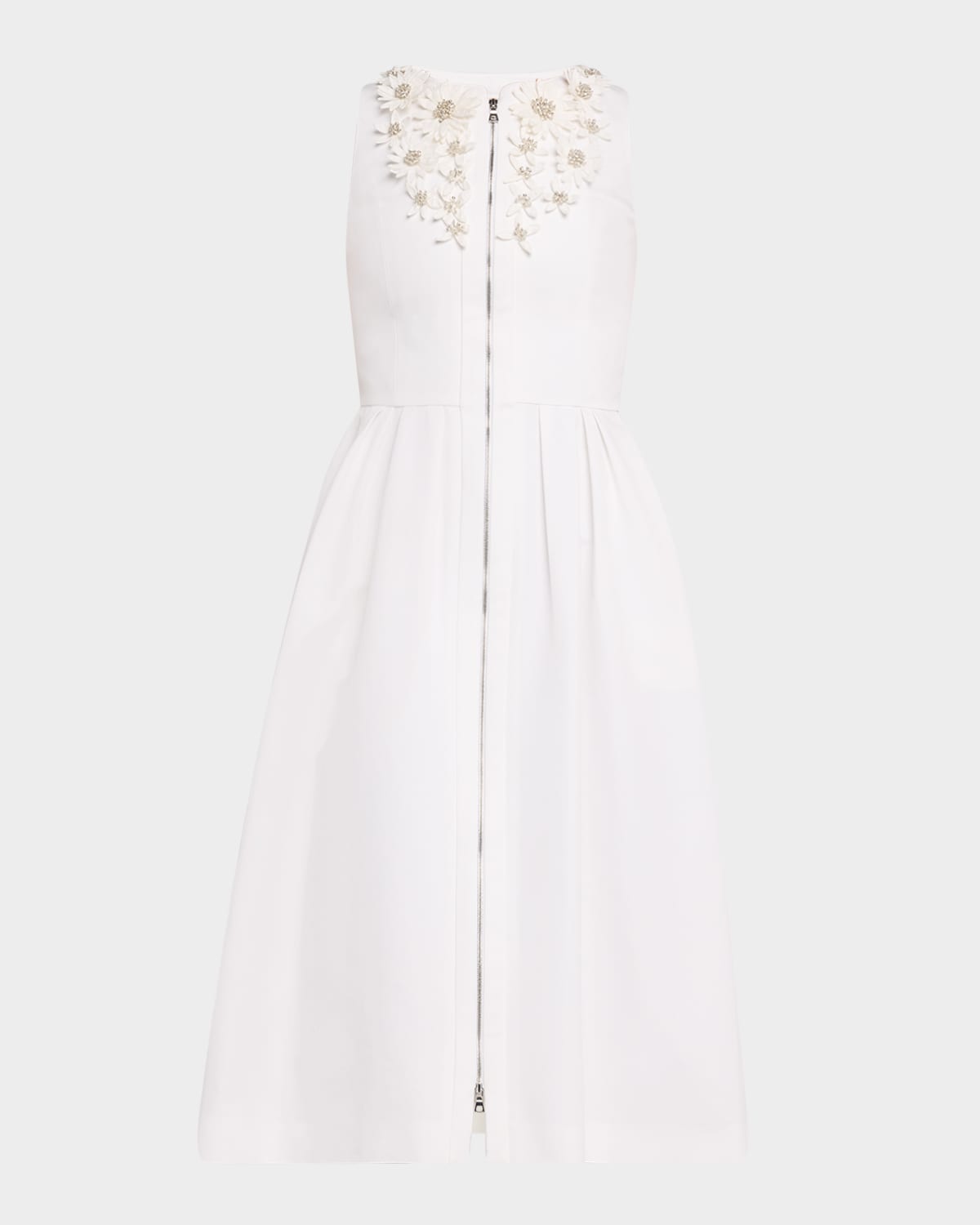 DICE KAYEK ZIP-FRONT EMBROIDERED FIT-&-FLARE MIDI DRESS 