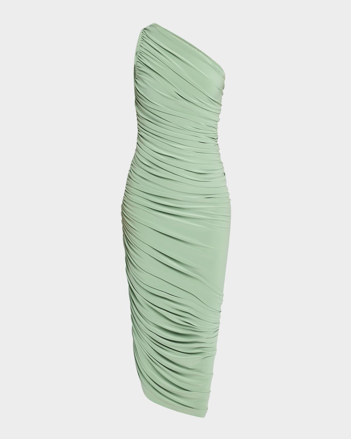 Shop Norma Kamali Diana Asymmetric Ruched Gown In Vintage Green