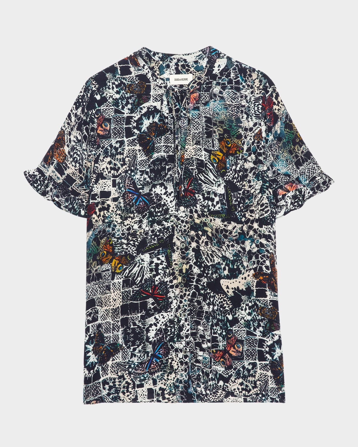 Zadig & Voltaire Womens Encre Butterfly-print Flutter-sleeve Woven Blouse In Encre