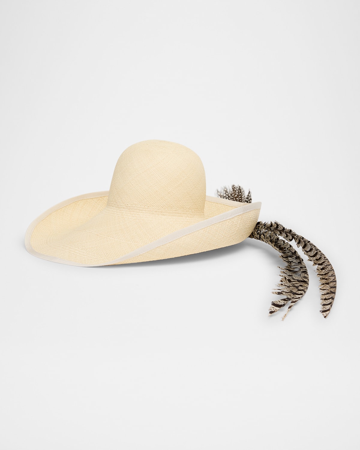 Valentino Garavani Quiltie 67 Feather Embellished Straw Hat In By2 Naturale