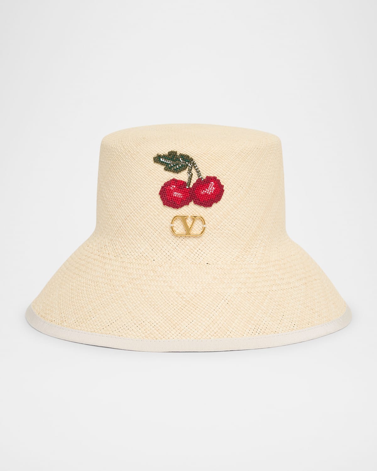 Valentino Vlogo Cherries Straw Bucket Hat