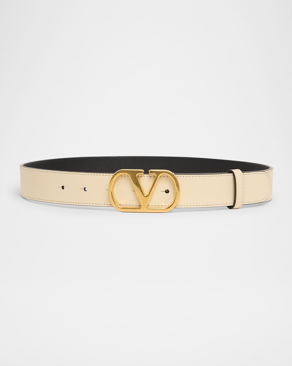 Valentino Garavani Vlogo Signature Belt In Shiny Calfskin 30 Mm Woman Ivory 095 In Wu2 Deep Caramel