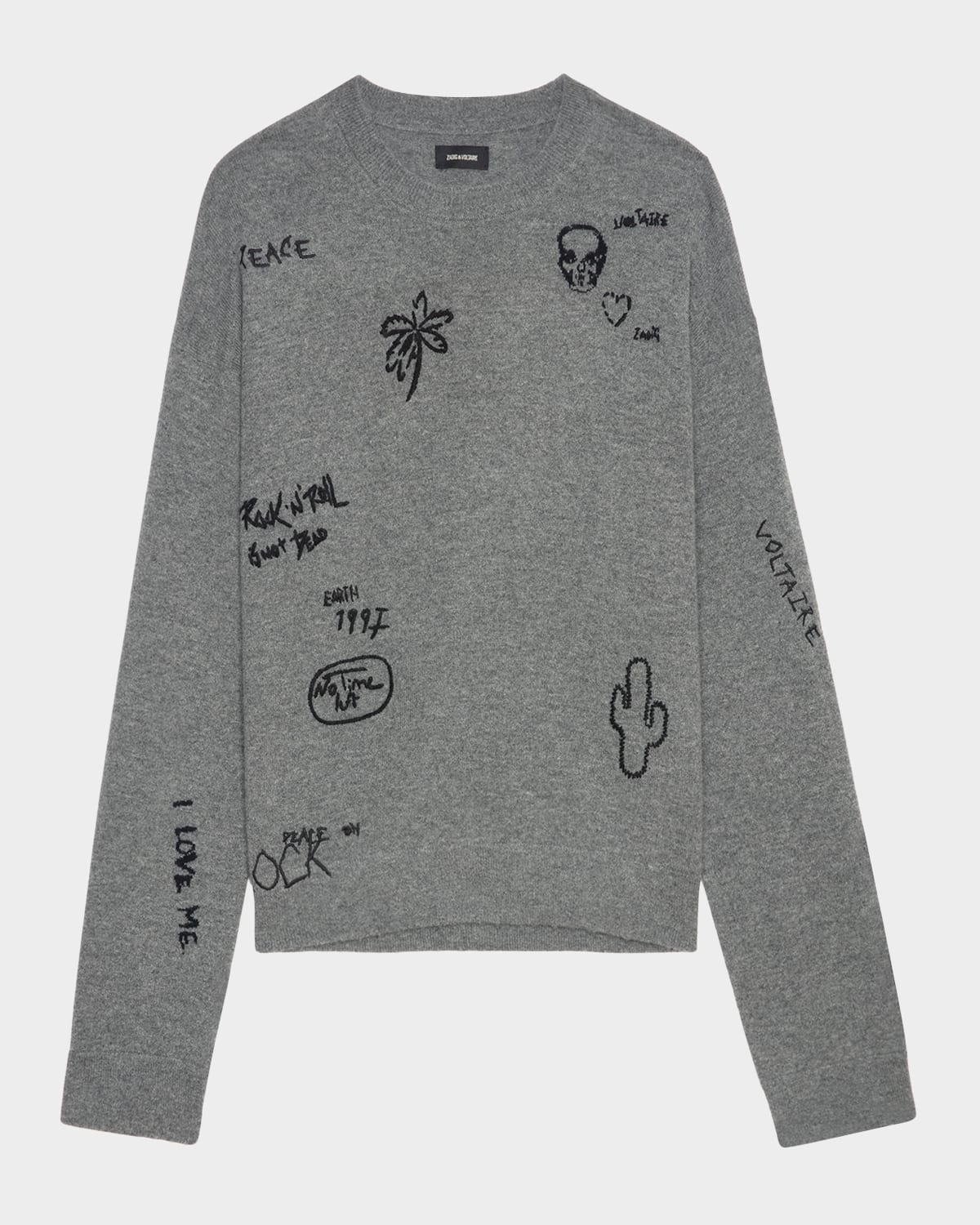 Zadig & Voltaire Marko Multi-engraved Cashmere Sweater In Gris Moyen