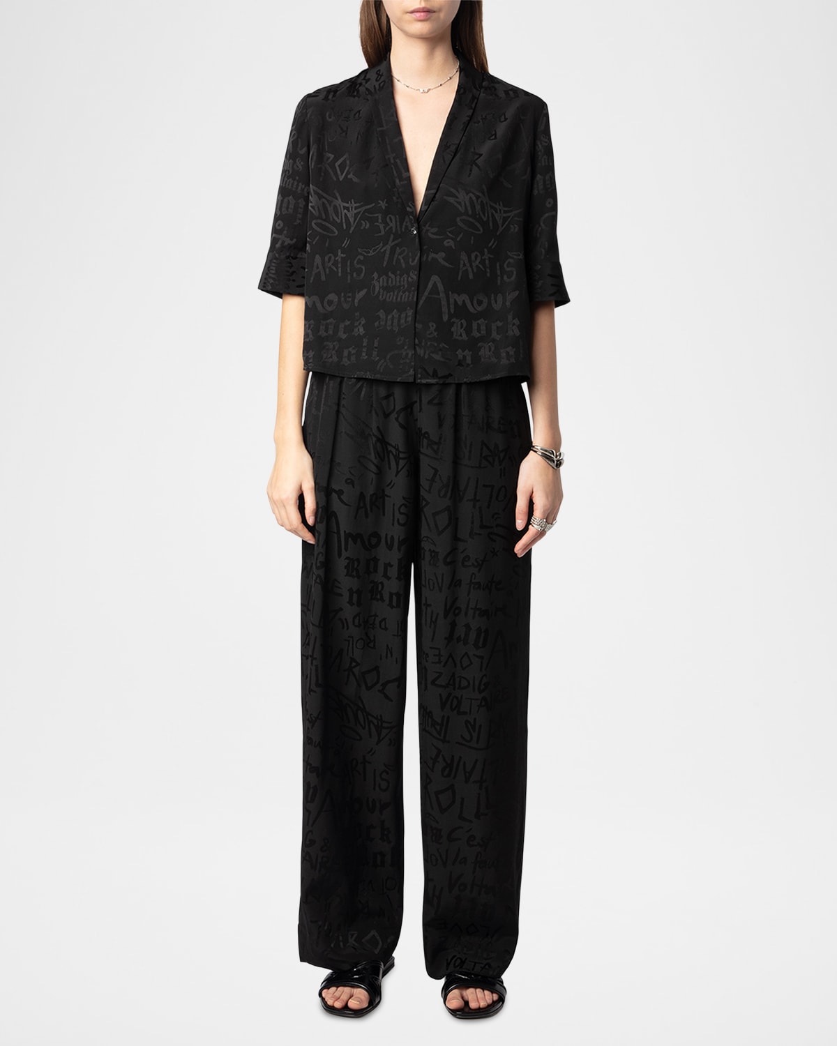 Zadig & Voltaire Pin Manifesto Silk Trousers In Black
