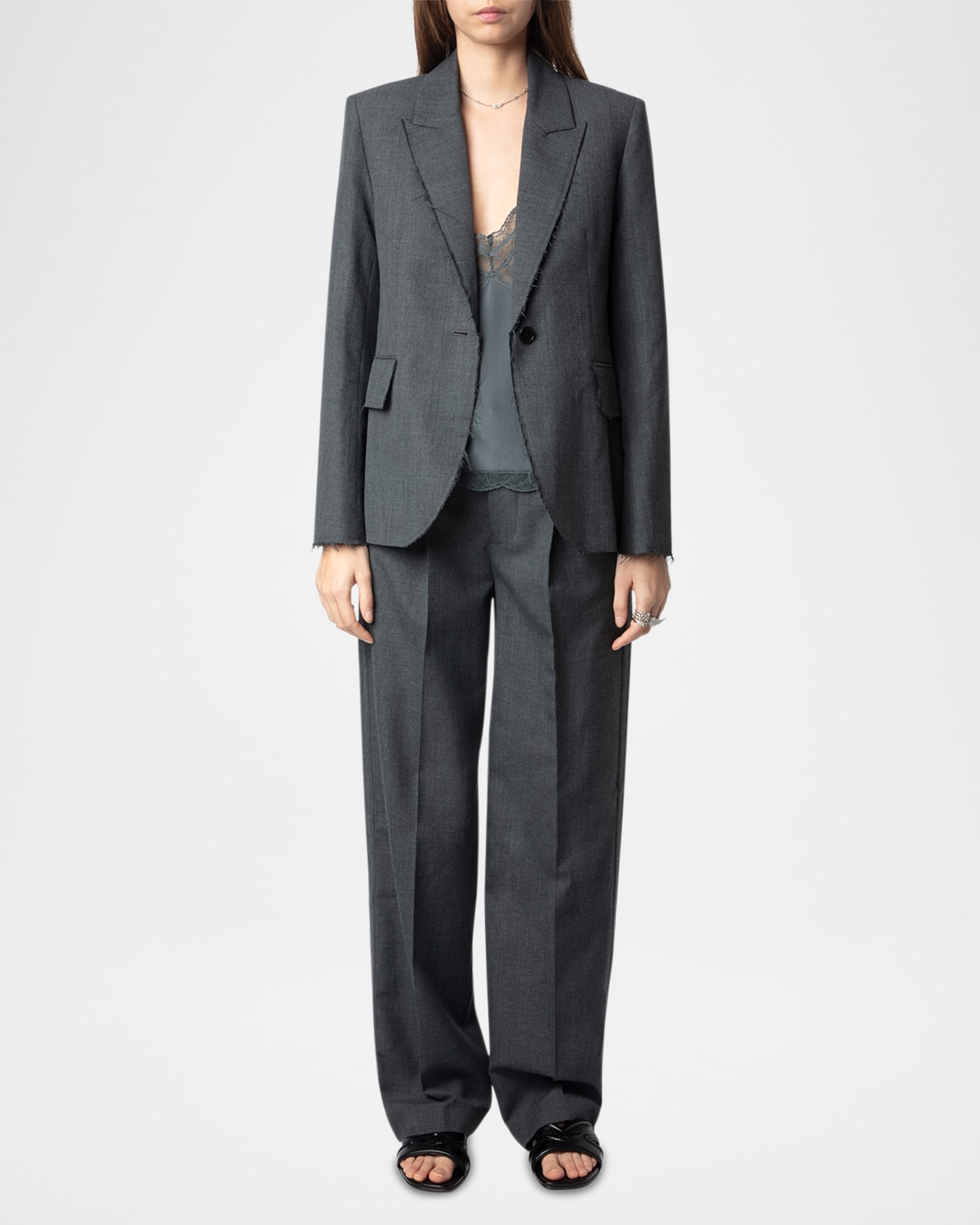 Zadig & Voltaire Vavy Raw-edge Blazer In Gris Chine