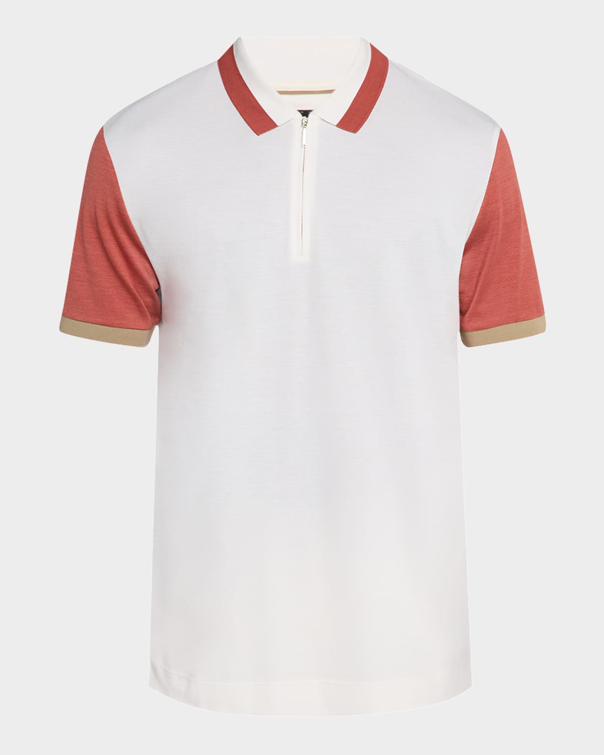 BOSS CAMEL MEN'S PARKAU COTTON AND SILK QUARTER-ZIP POLO SHIRT 