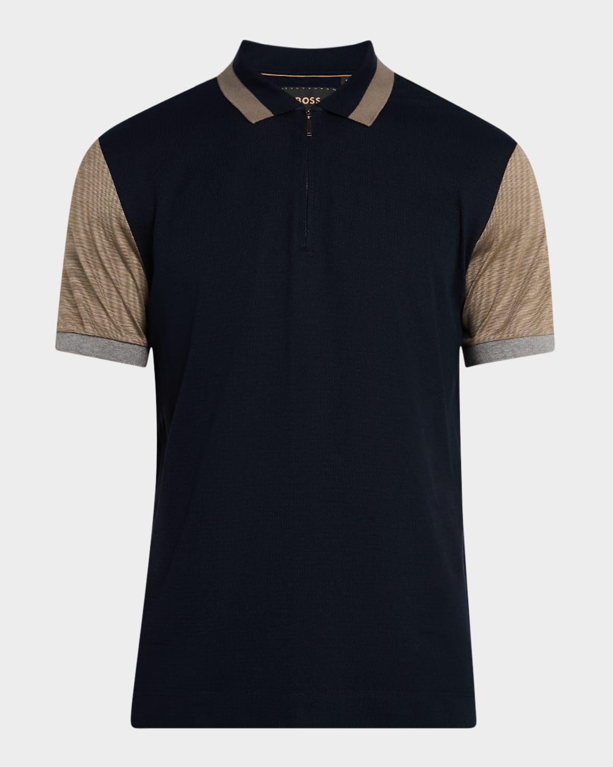 HUGO BOSS MEN'S PARKAU COTTON AND SILK QUARTER-ZIP POLO SHIRT 