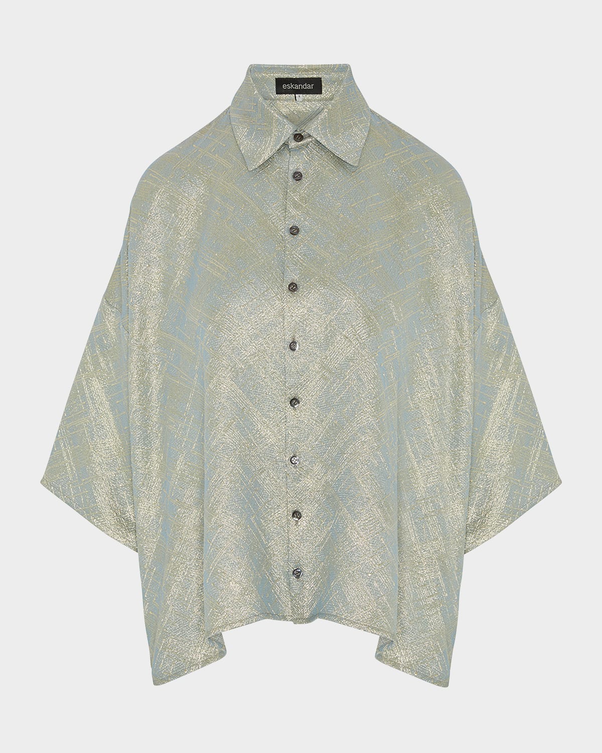 ESKANDAR SLOPED-SHOULDER WIDE A-LINE SHORT-SLEEVE SHIRT WITH COLLAR (MID LENGTH) 