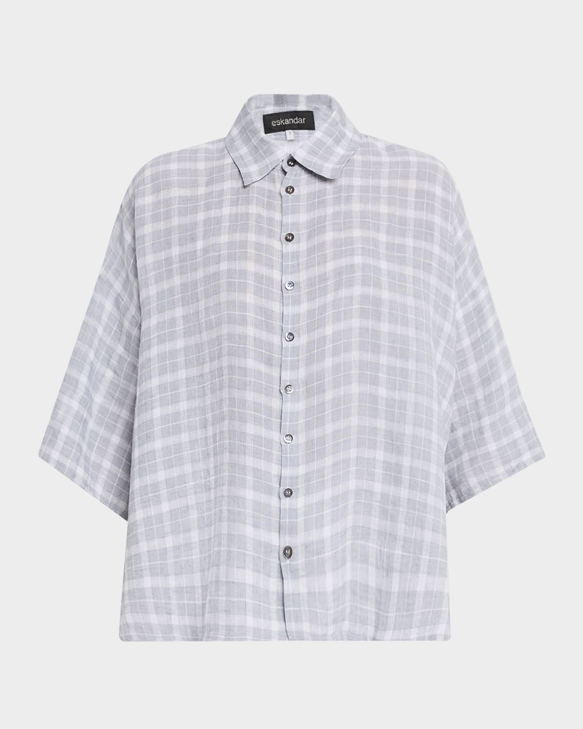 Eskandar Sloped Shoulder Linen Shirt In Gray