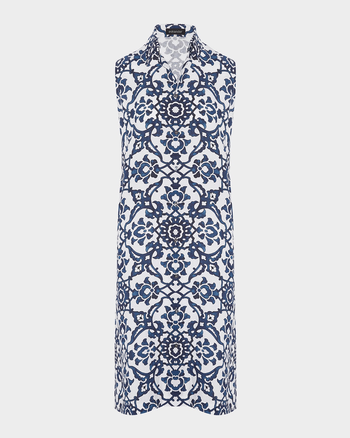 Shop Eskandar Slim A-line Sleeveless Shirtdress With Collar In Navy