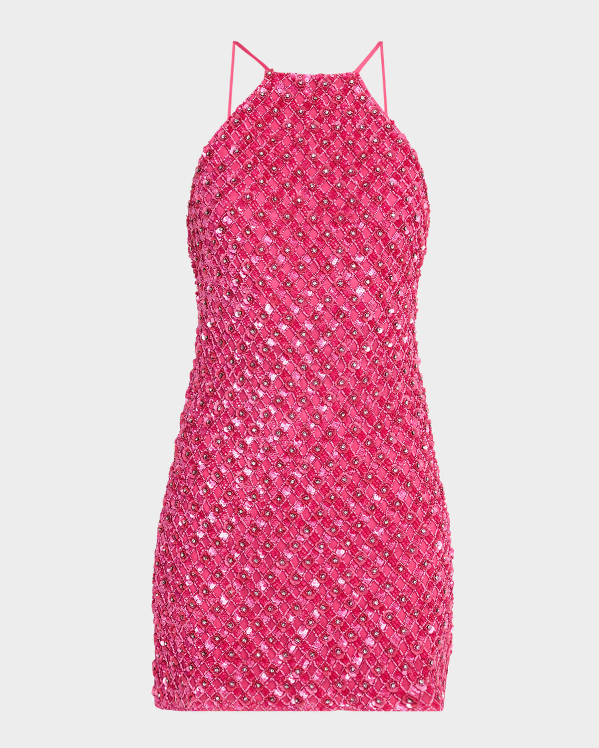 Violet Beaded Low-Back Halter Mini Dress