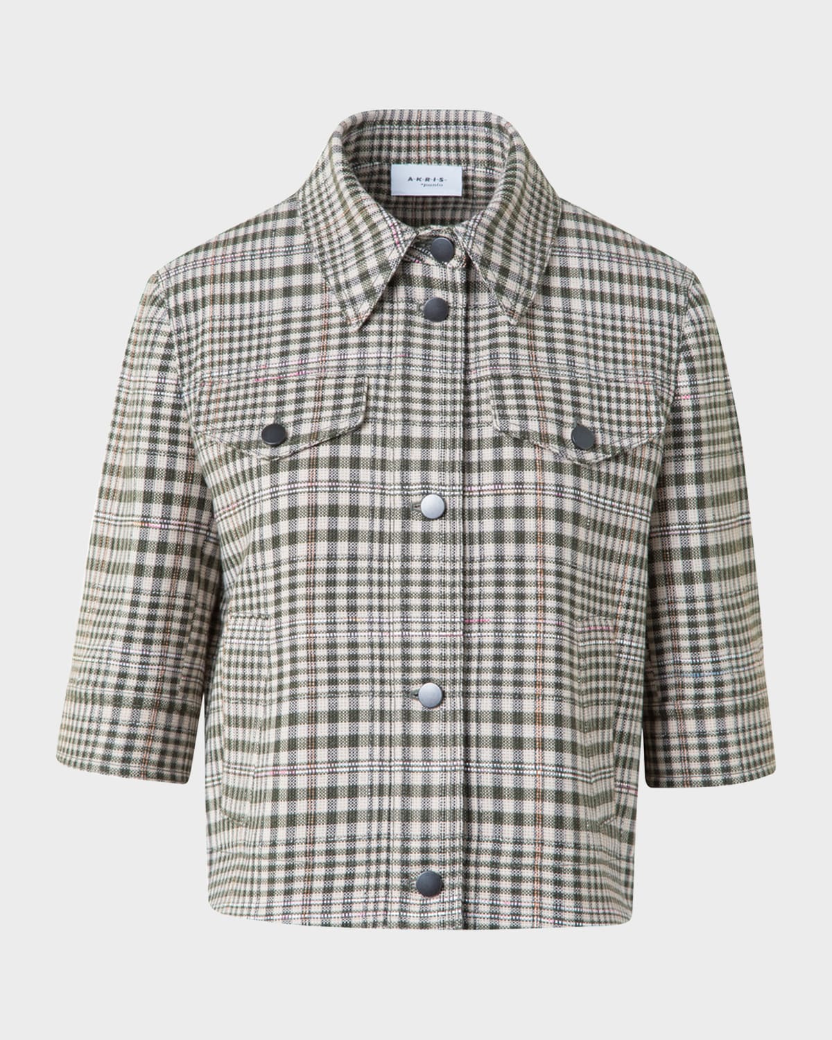 Akris Punto Cotton-blend Check Short Jean Jacket In Gray