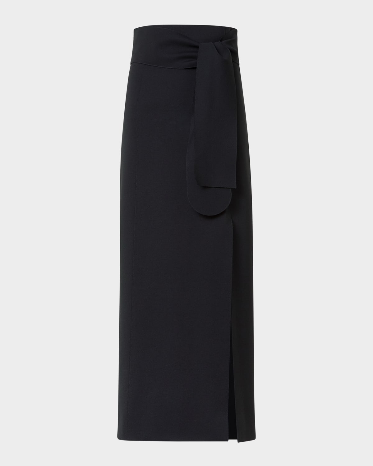 Belted Viscose Jersey Slit Midi Pencil Skirt