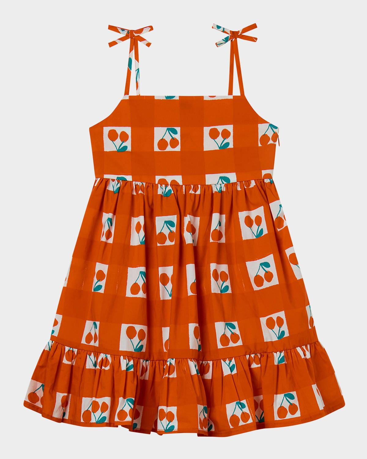Shop Stella Mccartney Girl's Strappy Cherry Gingham Dress In Red