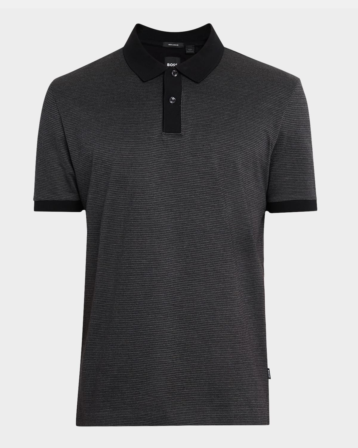 Hugo Boss Mercerised-cotton Polo Shirt With Two-tone Monogram Print In Black