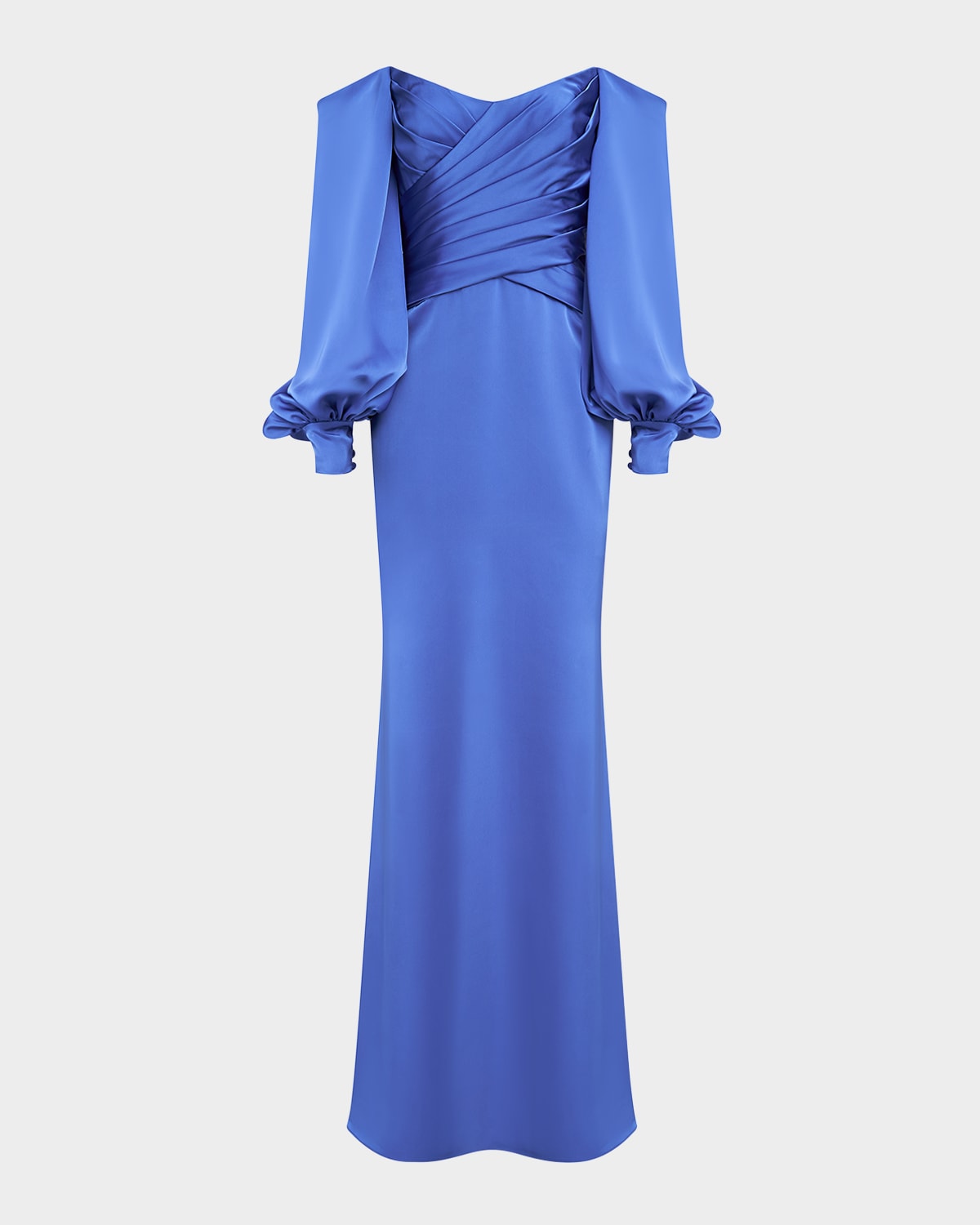 Theia Milenia Pleated Off-shoulder Gown In Cornflower Blue