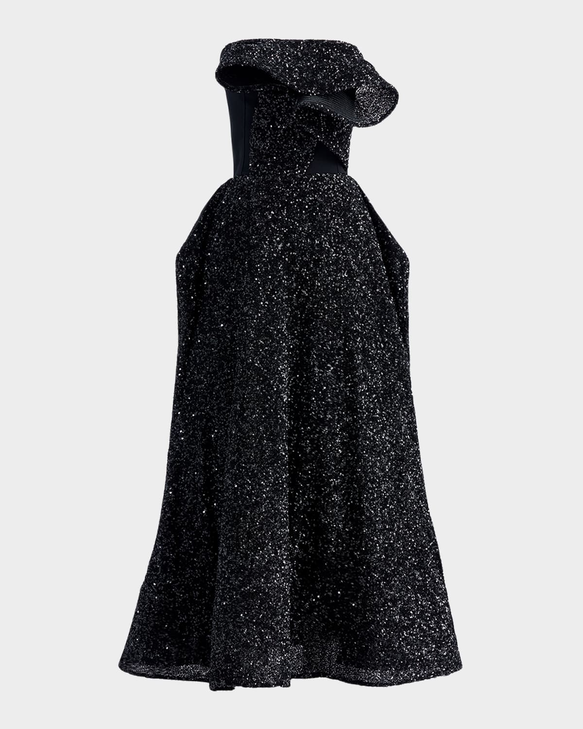 Rotation Strapless Ruffle Sequined Midi Dress
