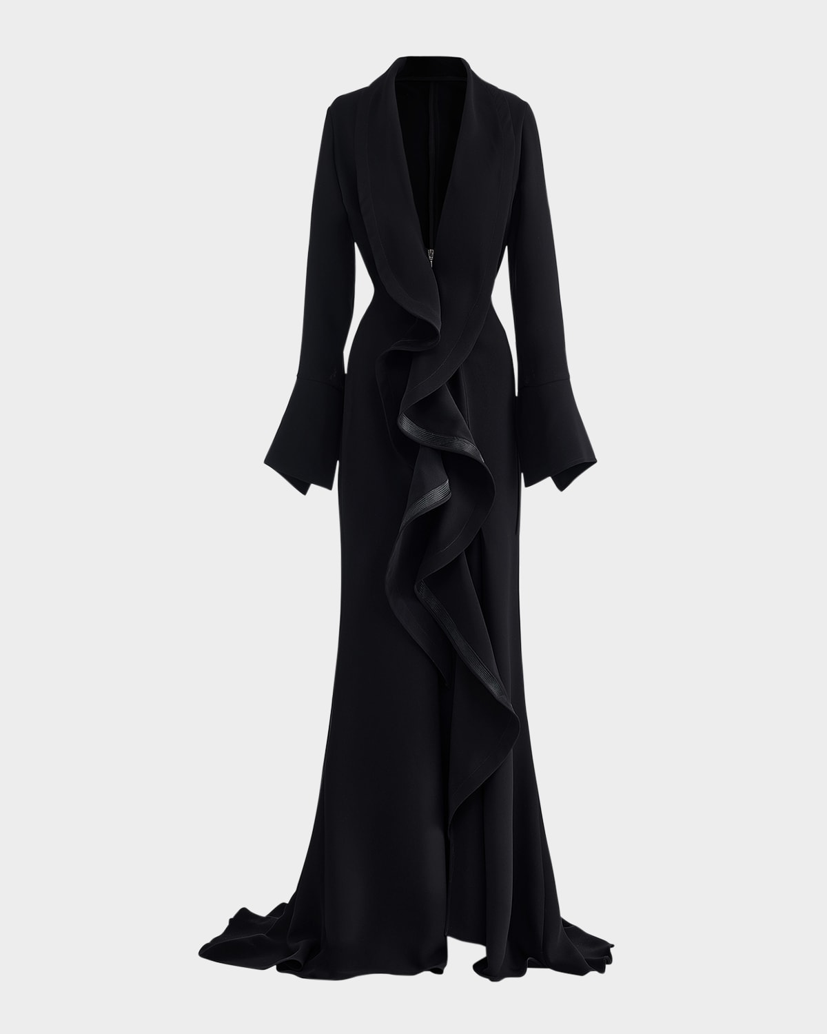 Maticevski Jupiter Ruffle Long-sleeve Gown In Black