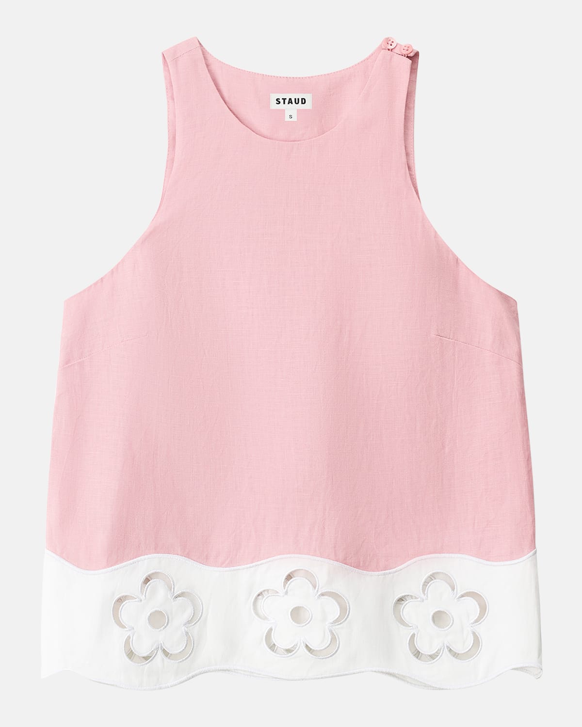 Staud Linen Cut-out Mika Top In Faded Blush White