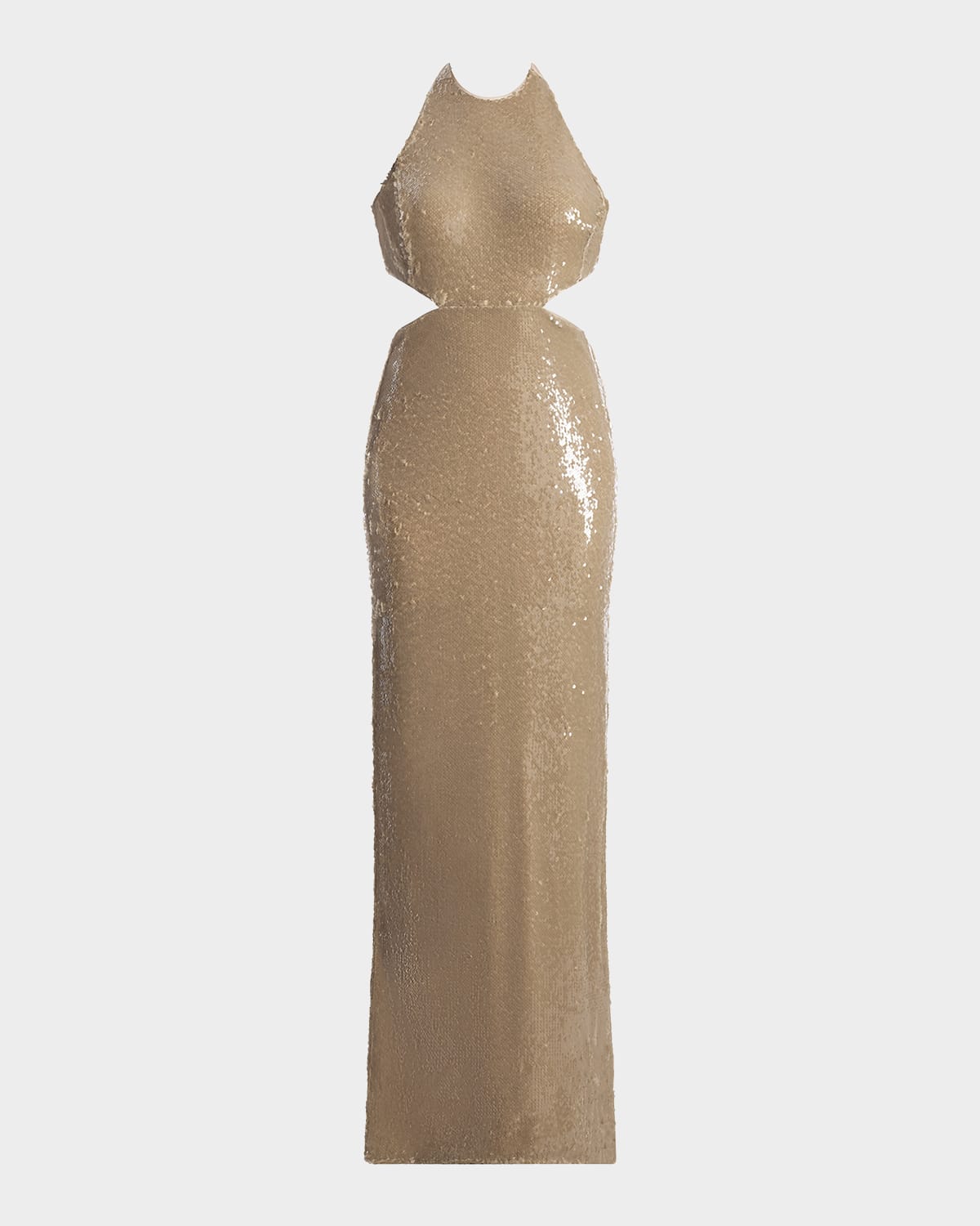 Bcbgmaxazria Cutout Sequin Halter Gown In Brown