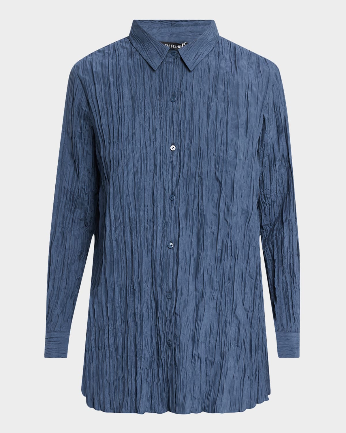 Eileen Fisher Petite Crinkled Side-slit Habotai Silk Shirt In Eclipse