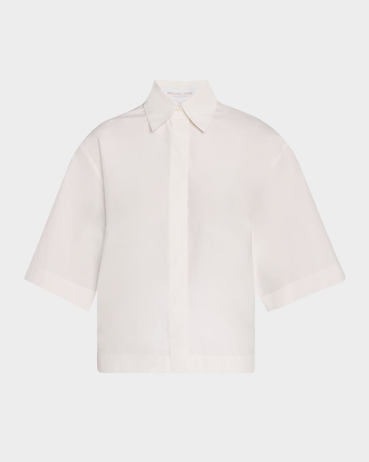 Shop Michael Kors Short-sleeve Silk-cotton Taffeta Camp Shirt In Optic Whit