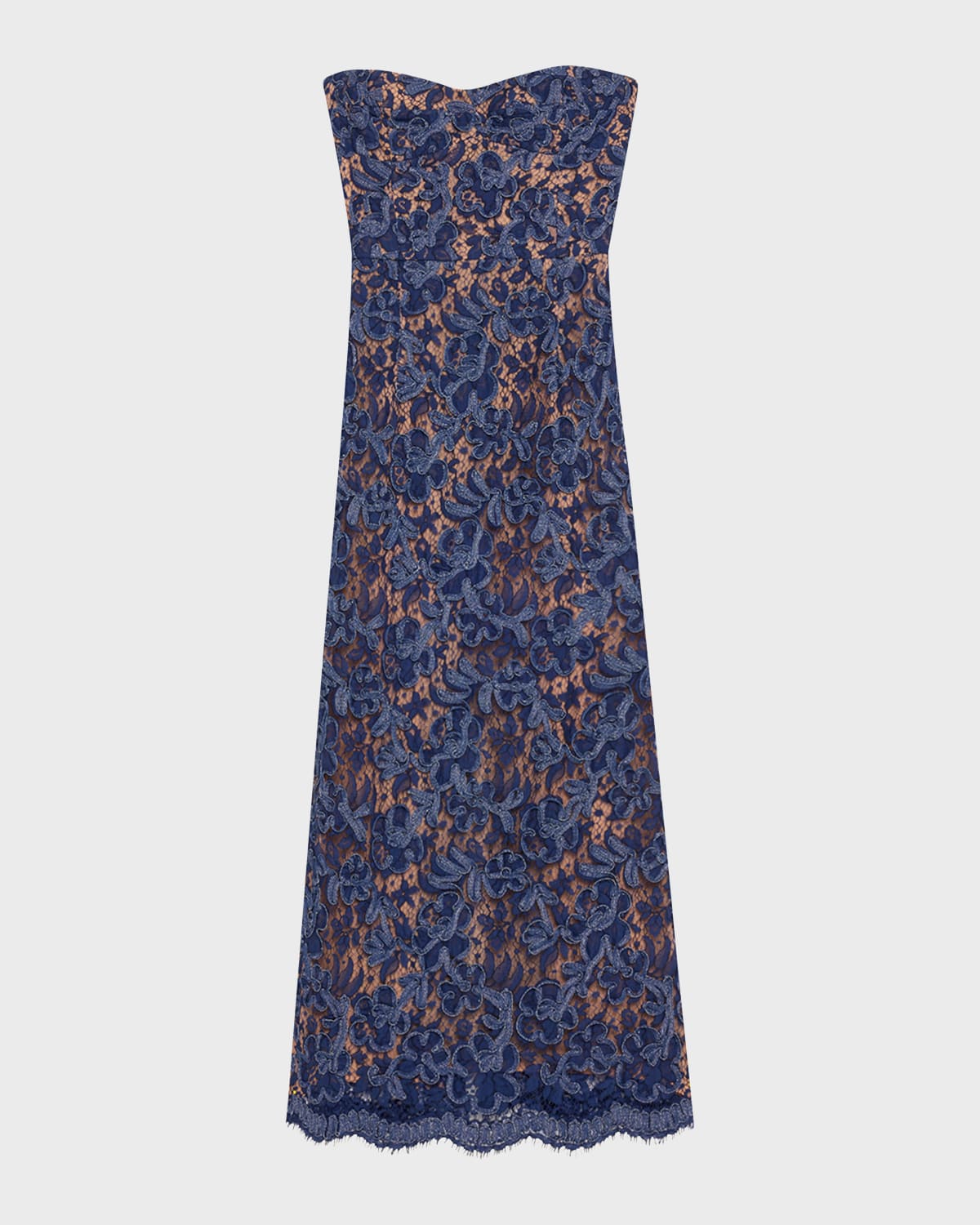 Strapless Lace Sheath Midi Dress