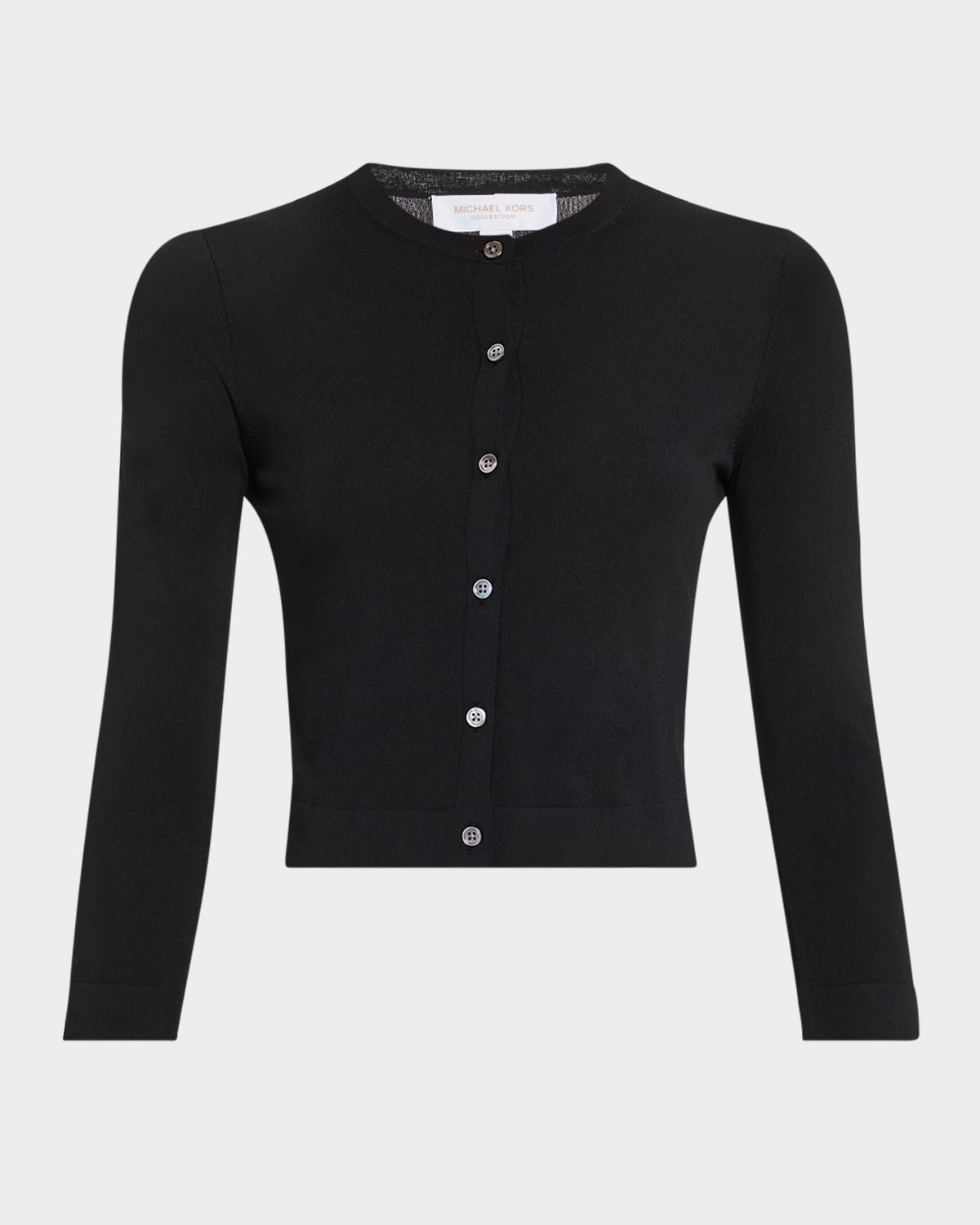 Michael Kors Crewneck Matte Viscose Crop Cardigan In Black