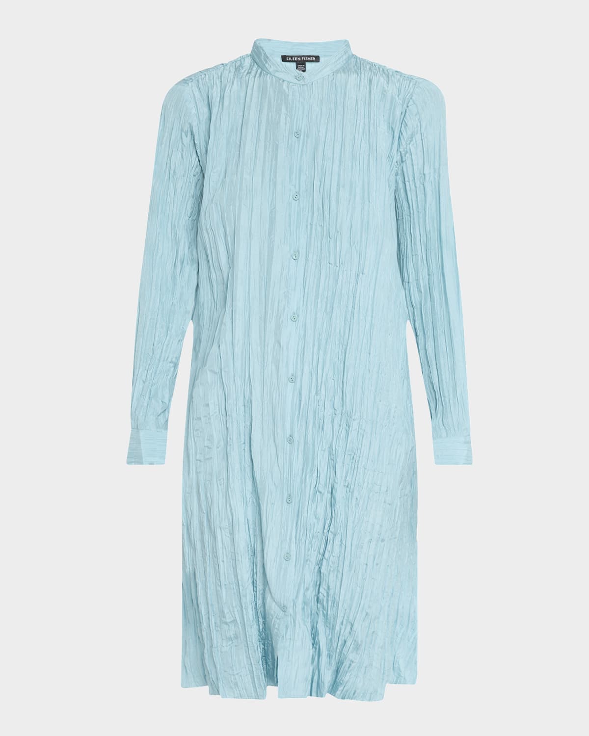 Eileen Fisher Crinkled Silk Midi Shirtdress In Seafoam