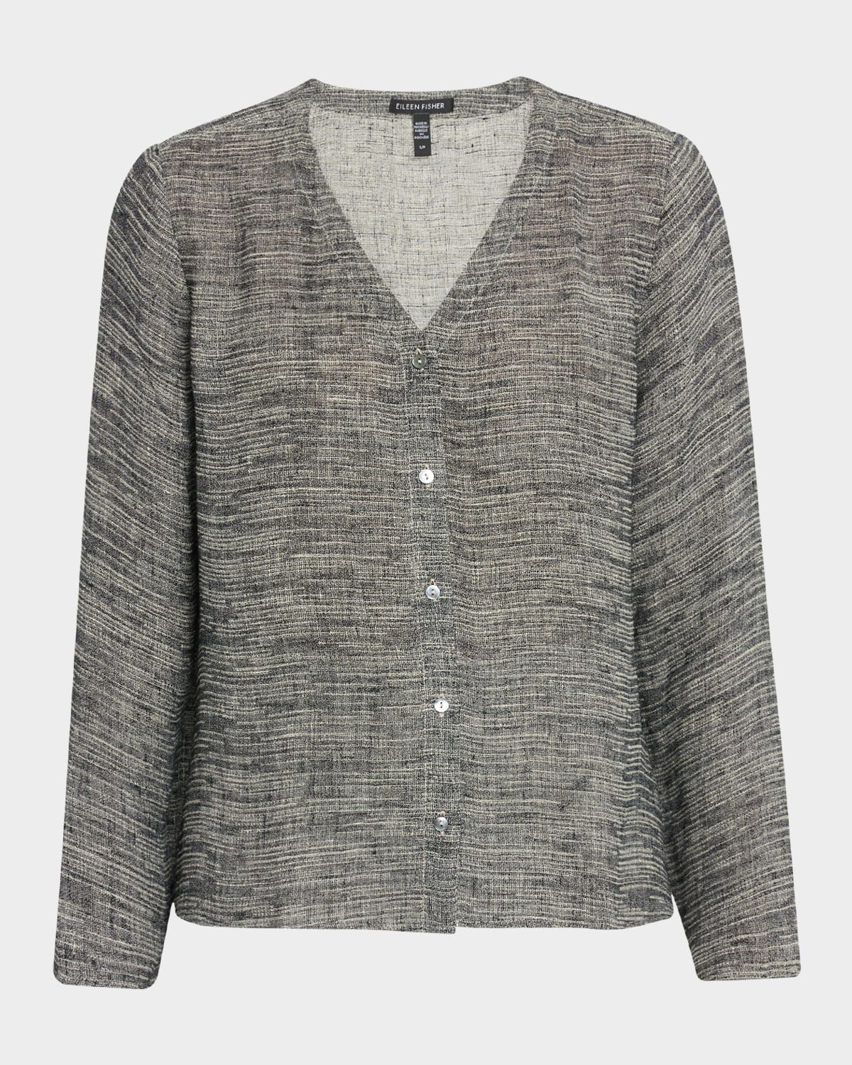 Eileen Fisher Gauzy Organic Linen-blend Shirt In Blacknatural