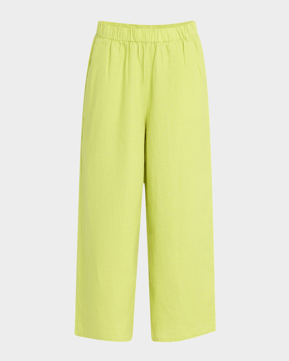 EILEEN FISHER CROPPED WIDE-LEG ORGANIC LINEN PANTS 