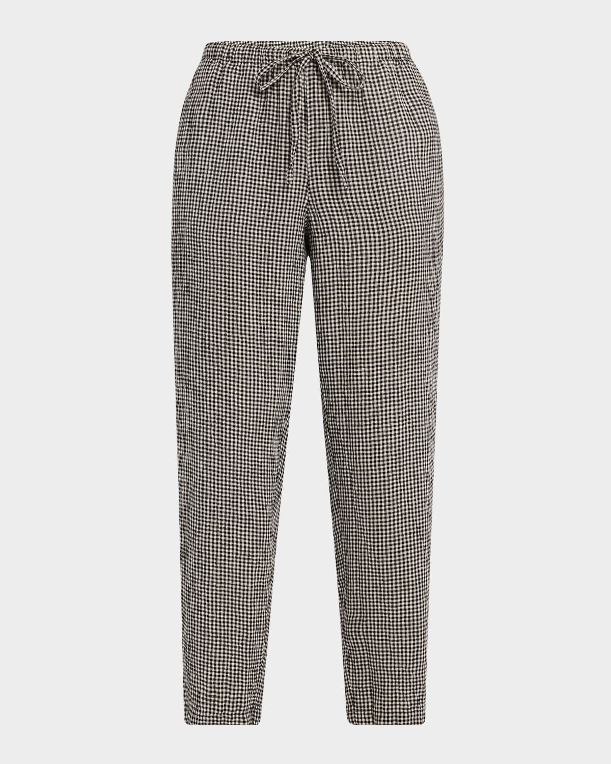 Shop Eileen Fisher Tapered Check Organic Linen Ankle Pants