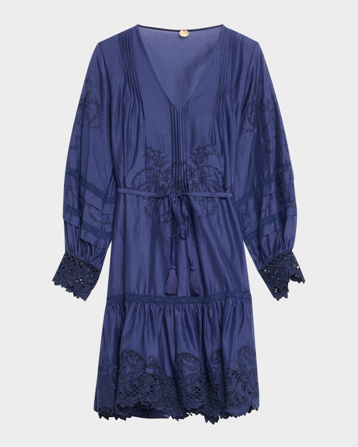 Kobi Halperin Sykora Embroidered Long-sleeve Belted Dress In Indigo