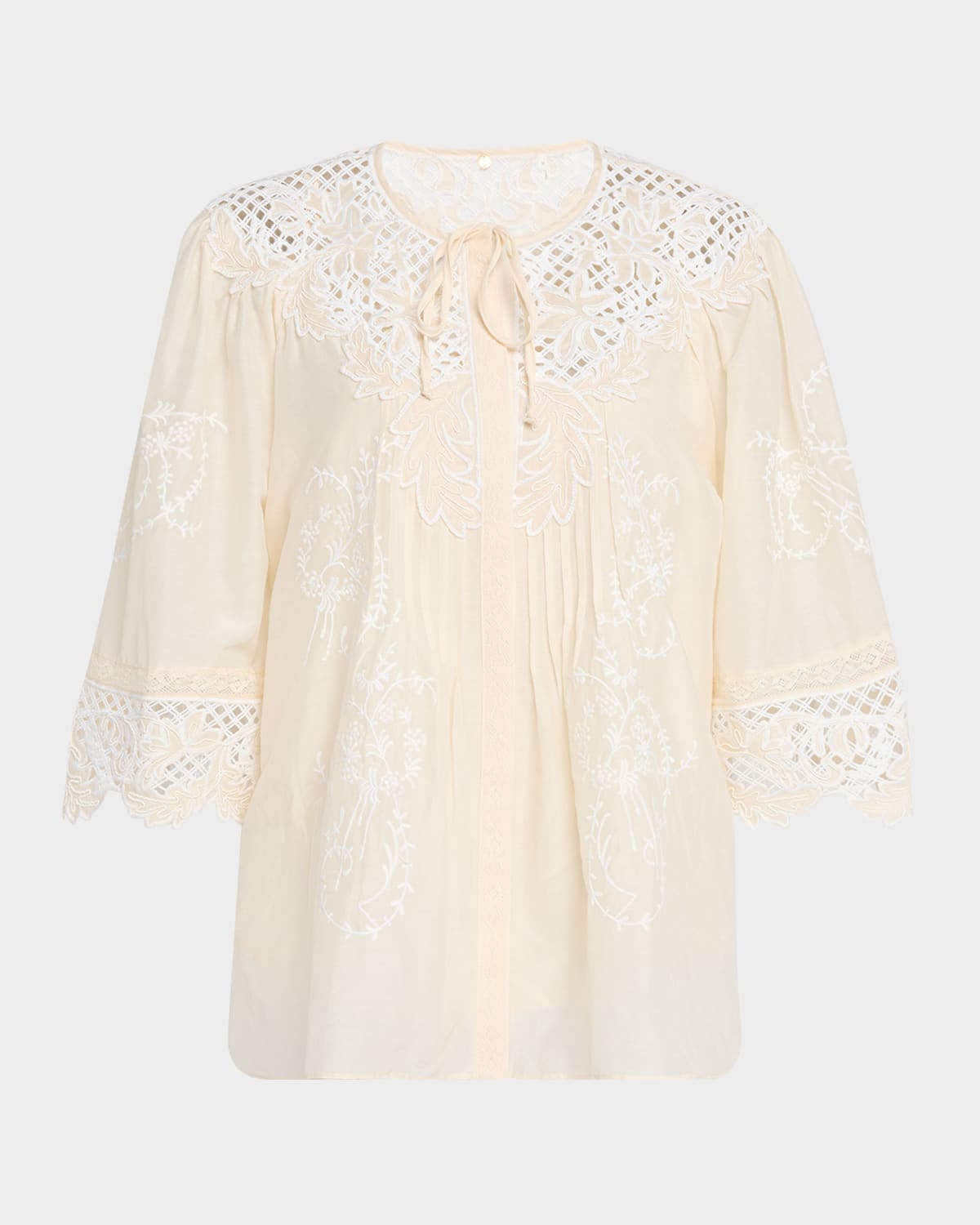 Kobi Halperin Bari Pintuck Lace-embellished Blouse In Ecru