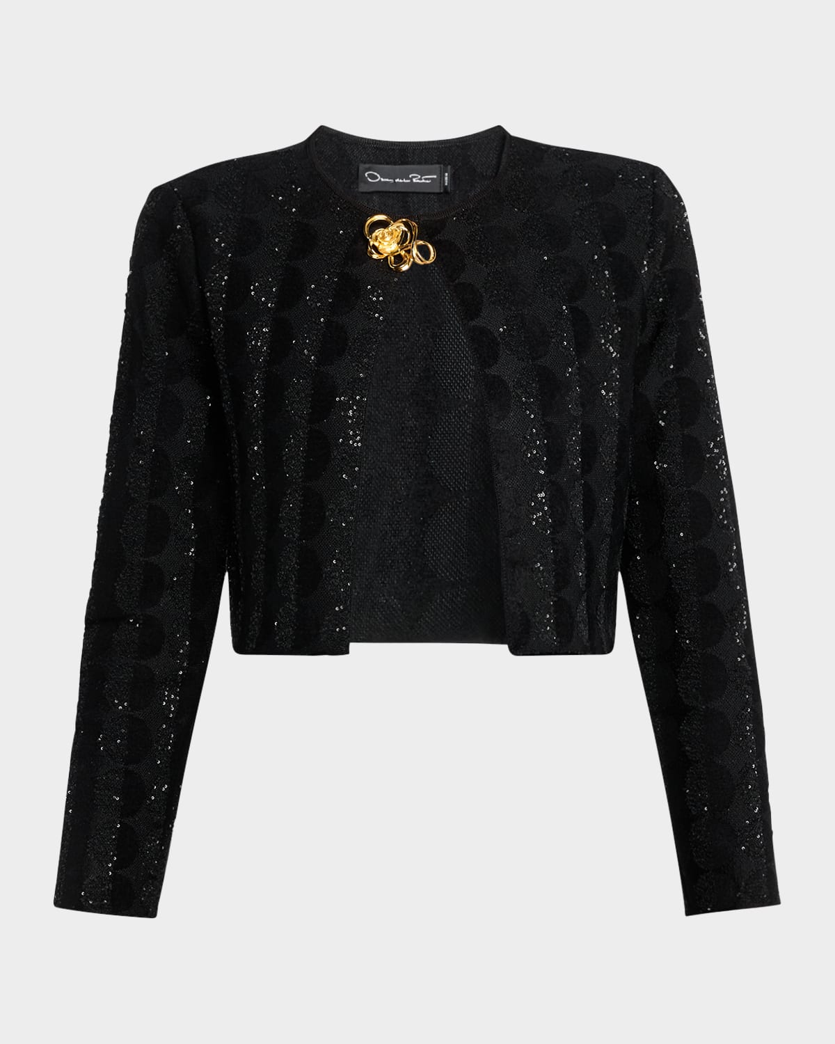 Shop Oscar De La Renta Paillette Circle Jacquard Crop Cardigan In Black