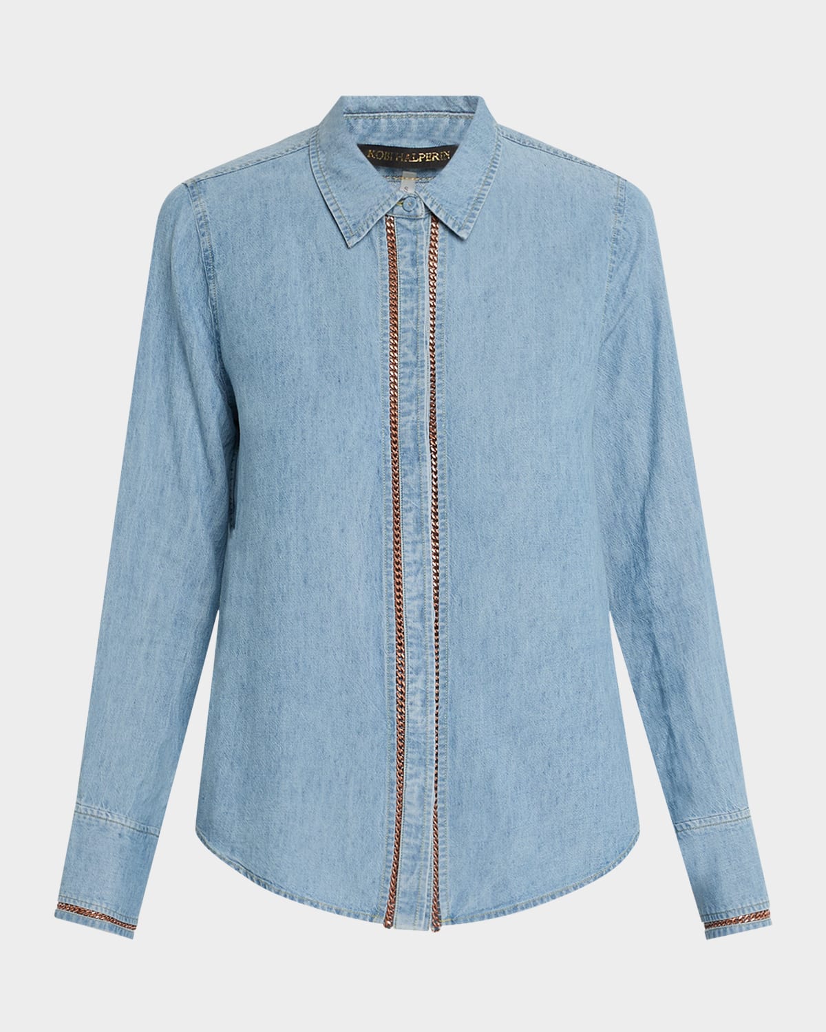 Kobi Halperin Chain Trim Denim Button-up Shirt In Light Blue