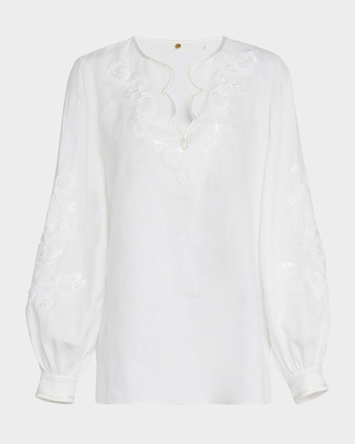 Kobi Halperin Soraya Sequin Embroidered Linen Blouse In White