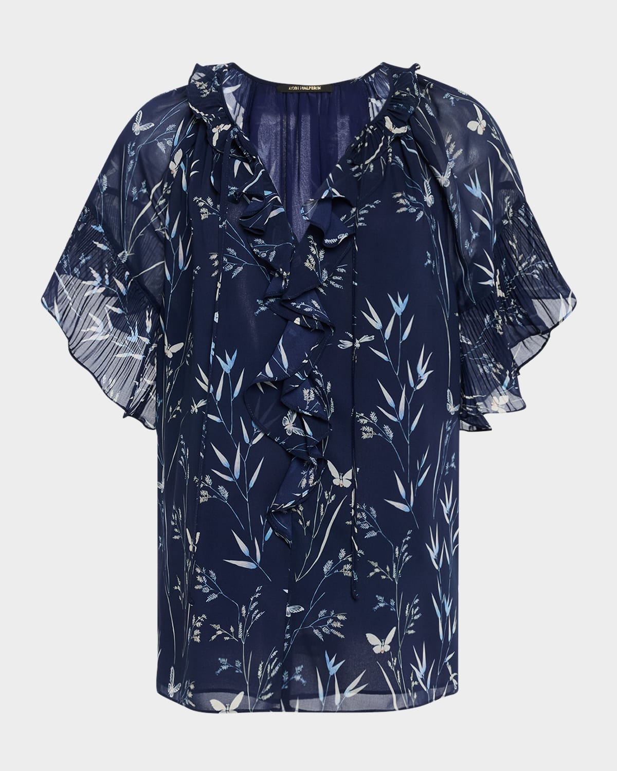 KOBI HALPERIN PRISM FLORAL-PRINT RUFFLE BLOUSE 