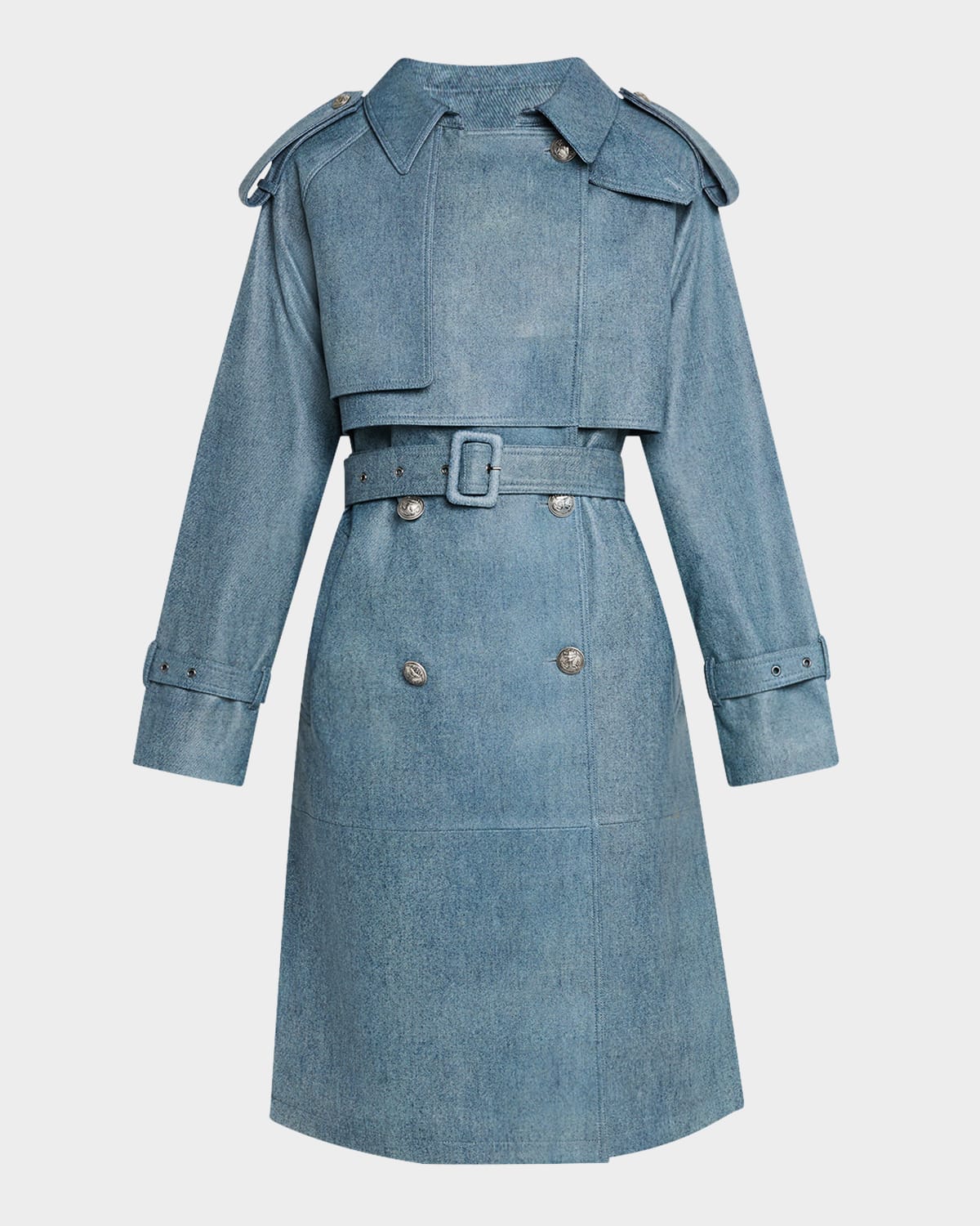Kobi Halperin Tash Denim-print Leather Trench Coat In Blue